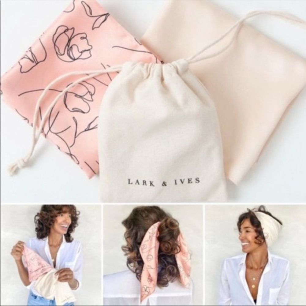 New With Tags Lark & Ives Minimalist Hair‎ Scarf Bundle Pink and Ivory
